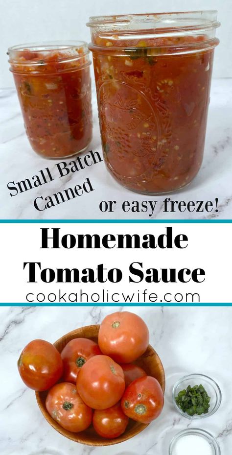 Homemade tomato sauce is a small batch canning recipe perfect for when you have just a few too many tomatoes to eat before they go bad. Small Batch Pasta Sauce Canning, Tomato Sauce Homemade Small Batch, Small Batch Canned Tomatoes, Pasta Sauce Recipes Tomato Fresh Canning, Canning Salsa Recipes Small Batch, Canning Small Batch Tomatoes, Small Batch Homemade Spaghetti Sauce, Small Batch Tomato Sauce Canning, Small Batch Spaghetti Sauce For Canning