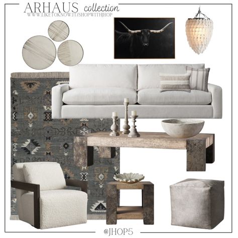 Arhaus Living Room Inspiration, Living Room Rug Ideas, Arhaus Living Room, Room Rug Ideas, Modern Hacienda, Havenly Living Room, House Gate, Arhaus Furniture, House Gate Design