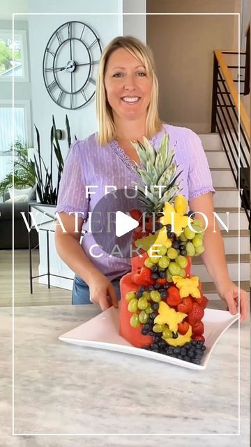 Shannon | TheShannyKate on Instagram: "Watermelon Fruit Cake Tutorial. Level up your fruitcake this Holiday with this simple watermelon cake! This “cake” was so fun to make and honestly easy. It made a perfect, fun and healthy, party dish. Comment 'SHOP' for the links to be sent to your DM or click the link in my bio. #liketkit #LTKHoliday #LTKHome #DIY #fyp #holidaydesserts #holidaystyle #christmasstyle #howto #tipsandtricks #watermeloncake #fruitcakes #fruitcake #instagramreels #reels #fypage #christmasbreakfast #recipevideo #foodblogger #foodie Christmas Dessert Holiday Dessert Christmas Feuitcake Holiday Fruitcake Christmas Morning Healthy Eats Christmas DIY Holiday Dessert Watermelon" Cake Made Of Fruit, Watermelon Fruit Cake, Fruit Basket Watermelon, Dessert Holiday, Fruit Cake Design, Melon Cake, Dessert Christmas, Holiday Desserts Christmas, Fresh Fruit Cake