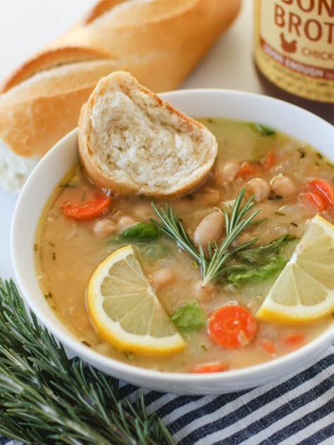 One bite and this soup warms the soul. We used our Zoup! Good, Really Good Chicken Bone Broth as the base for this Lemon Chicken & White Bean Soup. Lemon Chicken White Bean Soup, White Bean Soup Recipes Healthy, Chicken White Bean Soup, Stews Recipes, White Bean Soup Recipes, Chicken Bone Broth, Bean Soup Recipes, White Bean Soup, Soups Stews