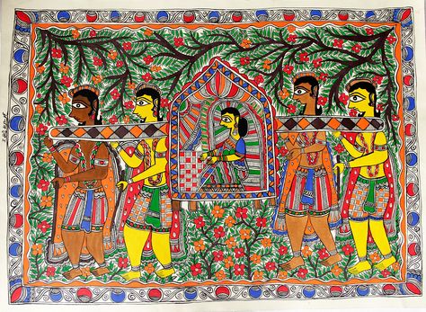 Traditional Madhubani/Mithila Painting of Doli and Kahar on Handmade Paper by Madhuban jeevika : Amazon.in: Home & Kitchen Madhubani Paintings Peacock, Abs Art, Mithila Painting, Bee Themed Classroom, Madhubani Paintings, Sketches Pencil, Madhubani Art, Art Drawings Sketches Pencil, Indian Folk Art