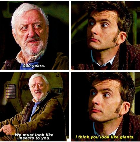 Don't know why but i have always loved this quote."I think you look like giants." Doctor Who Wilfred, 10th Doctor Quotes, Tenth Doctor Fanart, Tenth Doctor Quotes, Wilfred Mott, Doctor Who Craft, Doctor Quotes, Brain Test, Rory Williams