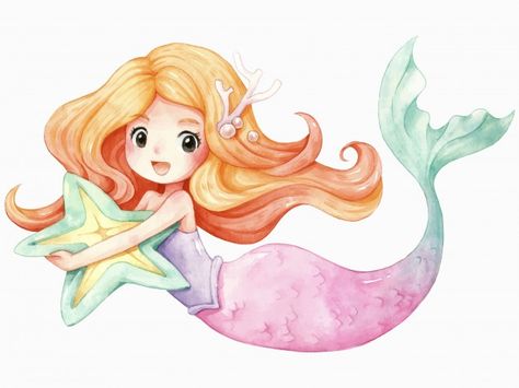 Cartoon cute valentines day doodle many hearts vector. | Premium Vector Little Mermaid Characters, Mermaid Illustration, Mermaid Fabric, Watercolor Mermaid, Kawaii Illustration, Cute Mermaid, Fabric Panel, Digital Print Fabric, School Project