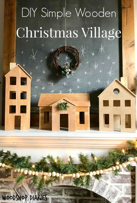 How to make your own DIY wooden Christmas village perfect for Scandinavian Christmas decor. Easy and free project tutorial Wooden Christmas Village, Christmas Decor Easy, Scandinavian Christmas Decor, Scandinavian Christmas Decorations, Diy Christmas Village, Houses Ideas, Christmas Village Houses, Wooden Houses, Christmas Wood Crafts