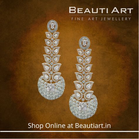 Rhodium Plated Designer Long Earrings with CZ Stone - White (BAER0215)  Styling Idea:   These charming white coloured earrings having Rhodium plating with CZ stone are an ideal accessory to make you look sophisticated.  Pair these with your party gown along with a classy and effortless hairstyle.  These earrings comes with BeautiArt’s assurance of quality and durability.  #beautiartjewellery #designercollection #uniqueearrings #antiquejewellery⠀⠀⠀⠀⠀ ⠀⠀⠀⠀⠀ Caution: "Cheap imitation jewelry are al Western Earrings With Gown, Effortless Hairstyles Long, White Stone Earrings, Look Sophisticated, Western Earrings, Fine Art Jewelry, Party Gown, Jewelry Online Shopping, White Stone