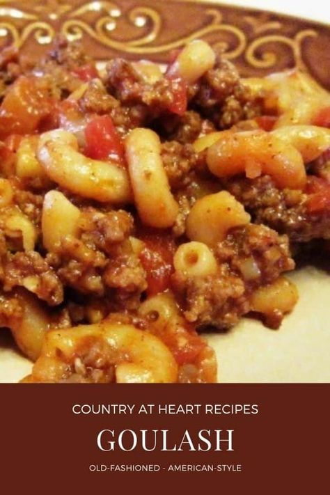 I enjoy making Goulash in the spring and summer months. This is an old-fashioned dish I grew up with as a girl.#goulash #americangoulash #maindishes #elbowmacaroni #groundbeef #venison #tomatoes #weeknightdinners #quickandeasymeals #countryatheartrecipeshttps://countryatheartrecipes.com/2015/04/goulash/ Macaroni Tomatoes, Goulash With Corn, Best Goulash Recipes, Recipes Main Dishes, Easy Goulash Recipes, Easy Skillet Dinner, Hotdish Recipes, Easy Macaroni, Heart Recipes