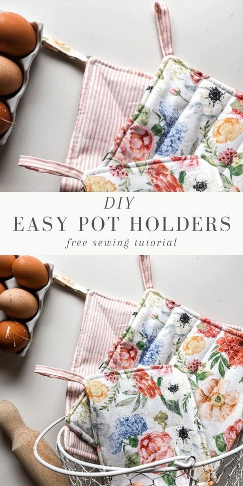 Make Pot Holders, Diy Potholders, Simple Fabric, Diy Sewing Tutorials, Diy Fabric Crafts, Crafts Sewing Projects, Sewing Machine Projects, Sew Ins, Beginner Sewing Projects Easy