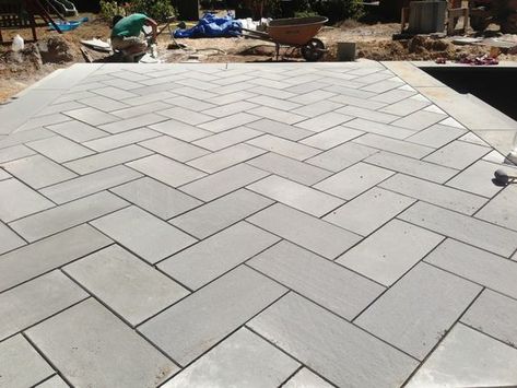 Thermal Bluestone Patio in Herringbone Stone Patio Designs, Paver Designs, Cement Patio, Brick Patio, Patio Pavers Design, Concrete Patios, Paver Walkway, Bluestone Patio, Outdoor Patio Designs