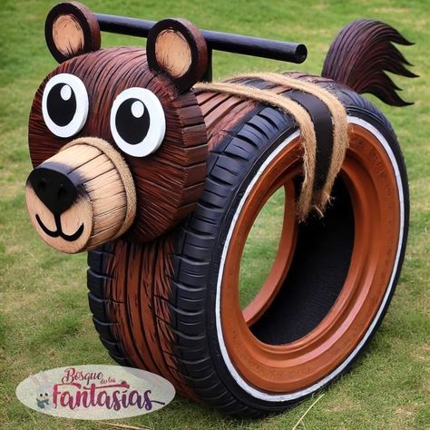 Used Tire Projects, Repurpose Old Tires, Tyre Ideas, Tired Animals, Tire Playground, Tire Ideas, Tire Projects, Outdoor Swings, Tire Craft