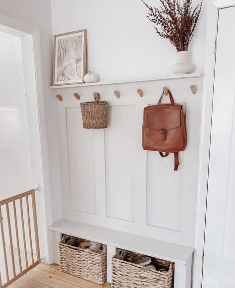 Narrow Vestibule Ideas, Front Entrance Cubby Ideas, Front Entry Hooks Entrance, No Closet Front Entrance, Entryway Coat Rack Ideas Farmhouse, Small Entryway Bench And Coat Rack, Narrow Entryway Coat Storage, Entrance Vestibule Ideas, Small Entry Way Built In Ideas