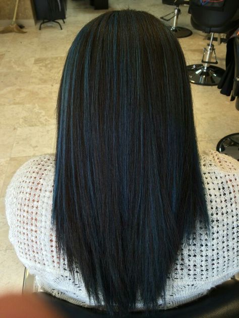 Hair Color Ideas For Black Hair Straight, Navy Blue Highlights In Black Hair, Blue Highlights In Dark Hair, Navy Blue Hair Color Highlights, Navy Blue Highlights In Brown Hair, Black Hair With Dark Blue Highlights, Blue Highlights On Dark Hair, Dark Blue Highlights In Black Hair, Dark Blue Highlights In Brown Hair