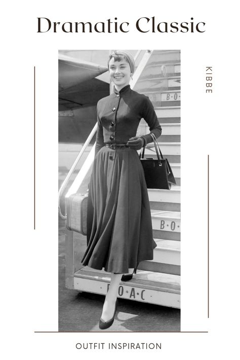 Audrey Hepburn outfit Plus Size Dramatic Classic, Dramatic Classic Summer, Dramatic Classic Summer Outfit, Classic Body Type Outfits, Kibbe Dramatic Classic Outfits, Dramatic Classic Celebrities, Dramatic Classic Outfits, Dramatic Classic Kibbe, Dramatic Classic Casual Outfits