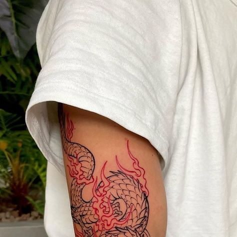 Red Flame Tattoo, Japanese Flames Tattoo, Dragon Tattoo Upper Arm, Red Flames, Flame Tattoos, Sketch Tattoo, Sketch Tattoo Design, Appointments Available, Black Work