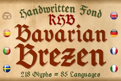 “RHB Bavarian Brezen” is a font modeled on the old German Fraktur script. It is made by hand on the iPad with the Apple Pencil. It is very suitable for Bavarian topics, for example, everything about the Oktoberfest in Munich. However, It is also a good choice for certificates, jousting games, and medieval themes. It […] The post Bavarian Brezen Font appeared first on <a rel="nofollow" href="https://freef... Historical Fonts, Formal Invitations, Blackletter Font, Monogram Tattoo, Postcard Mockup, American Flag Background, Chinese Patterns, A Font, Kawaii Doodles