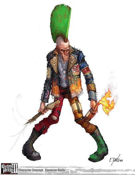 Cameron Scott Davis - Johnny Napalm - guitar hero 3 Punk Character, Green Gang, Gamer Boy, Hero 3, Guitar Hero, Body Drawing, Hero Arts, Adventure Time, Character Illustration