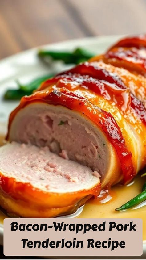 Enjoy juicy pork tenderloin wrapped in crispy bacon, drizzled with honey for a sweet glaze. Simple to make, it’s a delicious crowd-pleaser! Pork Tenderloin Wrapped In Bacon Recipes, Bacon Wrapped Pork Tenderloin Recipes, Bacon Wrapped Pork Loin, Juicy Pork Tenderloin, Bacon Wrapped Pork Tenderloin, Vegan Main Course, Peach Jelly, Bacon Wrapped Pork, Pork Tenderloin Recipe