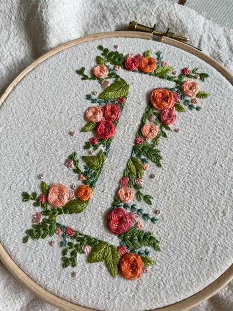 I Embroidery Letter, Flower Name Embroidery, Flower Letters Embroidery, Letter I Embroidery, Floral Initial Embroidery, What Can You Embroider, Letter T Embroidery, Embroidery Designs Letters, Hand Embroidery Monogram