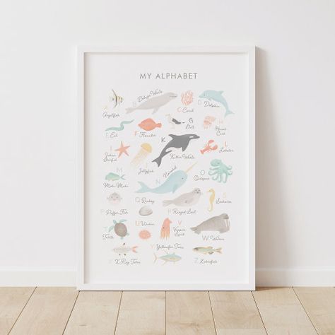 Ocean Animal Nursery, Animal Alphabet Nursery, Alphabet Nursery Decor, Beach Nursery, Sea Nursery, Alphabet Nursery, Ocean Nursery, Alphabet Wall Art, Abc Poster