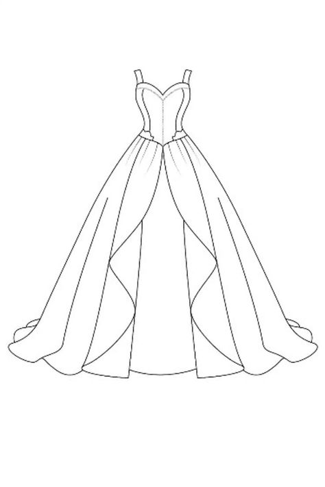 Dress Sketches Easy, Wedding Dresses Drawing, Aesthetic Gown, Wedding Dress Drawing, Fotografi Fesyen, Gown Illustration, Dress Template, Drawn Outfits, Dress Outline