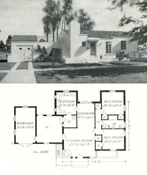 Spanish mission style plan 1940 Small Spanish Style Homes, Vintage Floorplans, Italian Style House, Spanish House Plans, Spanish Mission Style, Large Covered Porch, House Plans Vintage, Retro House Plans, Mission House