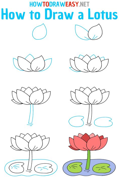 How to Draw a Lotus Step by Step #Lotus #LotusDrawing #HowtoDrawaLotus #LotusFlower #LilyLotus #LilyFlower #Flowers #EasytoDraw #HowtoSketch #HowtoDrawaLilyFlower #HowtoDrawaLotusFlower How To Draw A Lily Pad, How To Draw A Lotus Flower, Lily Pad Drawing, Hobonichi Journal, Pond Drawing, Lotus Flower Drawing, Lotus Drawing, Easy Flower Drawings, Draw Flowers