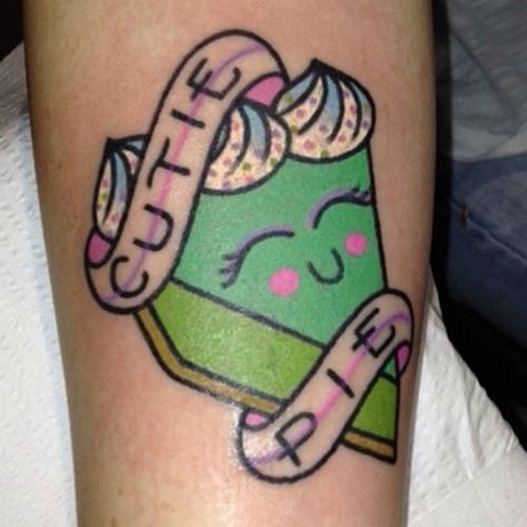 A Plethora Of Punny Tattoos - Neatorama Kawaii Food Tattoo, Pie Tattoo, Alive Tattoo, Tattoo Food, Candy Tattoo, See Tattoo, Food Tattoos, Skeleton Hand Tattoo, Kawaii Tattoo