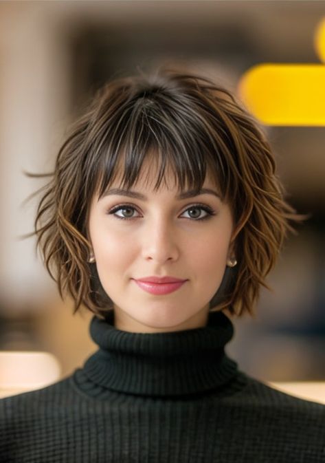 Try On Hairstyles with AI Virtual Hair Styler Messy Haircut With Bangs, Texturized Bangs, Bob Haircut With Layers And Bangs, Short Hair For Thinning Hair Over 50, Square Hairstyles, Women’s Short Hair With Bangs, Short Wavy Hairstyles For Women With Bangs, Short Hair Styles With Bang, Medium Shag Haircuts With Bangs Fine Hair Shoulder Length