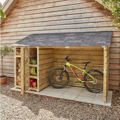 Outdoor Bike Storage, Backyard Storage, Backyard Sheds, Bike Shed, Deck Decorating Ideas On A Budget, The Shed, Partition Design, Wood Plans, Bike Storage