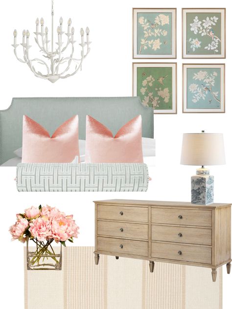 Southern Glam Bedroom, Pastel Luxury Bedroom, Traditional Pink Bedroom, Pastel Guest Bedroom, Grandmillennial Bedroom Pink, Living Room Designs Grand Millenial, Grand Millennial Dresser Decor, Grand Millenial Wall Art, Grand Millennial Pillows