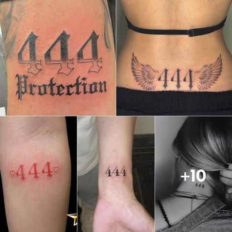 444 tattoo meaning and design ideas to try! 4 4 4 Tattoo, Number Tattoos Men, Mandala Tattoo Meaning Symbols, Number 4 Tattoo Ideas, 444 Tattoo Men, 4 44 Tattoo, 224 Tattoo Ideas, 444 Meaning Tattoo, Number Tattoo Design