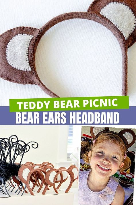 These handmade teddy bear ears headbands are perfect for a homemade bear costume or as a favor for a teddy bear picnic or teddy bear tea party. Diy Bear Costume, Safari Themed Food, Bear Ears Headband, Do It Yourself Costumes, Suessical The Musical, Bear Picnic Birthday Party, Aladdin Theater, Teddy Bear Tea Party, Make A Teddy Bear