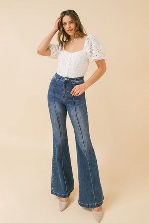 Your Shopping Cart – Mack & Harvie Bootleg Jeans Outfit, Velvet Bell Bottoms, Bootleg Jeans, Blue Flare Jeans, Hello Fashion, Asian Bridal, Eyelet Top, Bell Bottom Pants, Friends Fashion