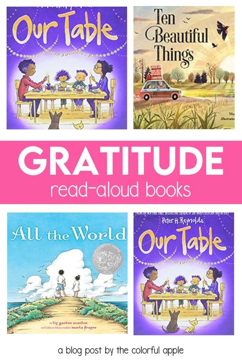 These gratitude books for kids are perfect to read aloud in November (or any time of the year)! Books About Gratitude For Kids, Thanksgiving Read Alouds, November Read Alouds, Reading Engagement Strategies, Thanksgiving Read Aloud, Gratitude Book, Books About Kindness, Elementary Books, Storytime Crafts