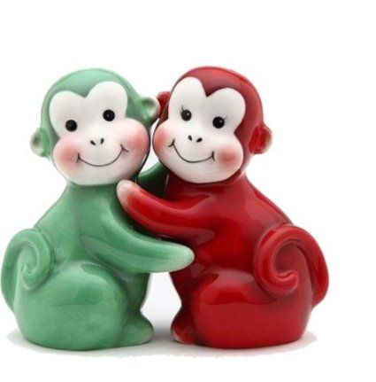 Appletree Design Monkey Salt and Pepper Set Salt N Peppa, Red Monkey, Salt N Pepper, Salt Shaker, Salt And Pepper Set, Green And Red, Salt And Pepper Shaker, Salt And Pepper Shakers, Hand Painted Ceramics