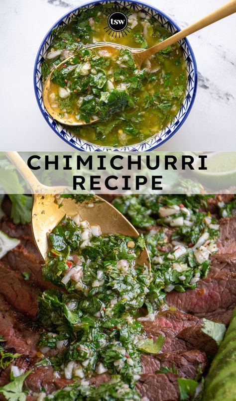 Easy Chimichurri Sauce Recipe - The Schmidty Wife Authentic Chimichurri Recipe, Crockpot Carnitas Recipes, Easy Chimichurri Sauce, Crockpot Pork Carnitas, Wife Recipes, Guacamole Bites, Chimichurri Sauce Recipe, Easy Sauce Recipe, Fresh Herb Recipes