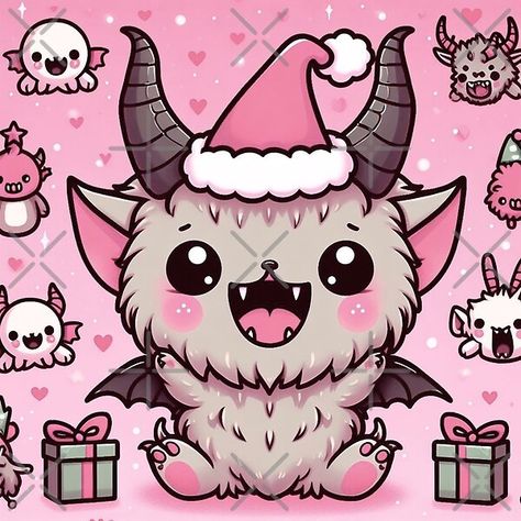 Pastel goth Krampus, kawaii Christmas, pink cute by Spooky Witch Dream | Redbubble Krampus Drawing, Creepy Kawaii, Goth Christmas, Spooky Witch, Creepy Christmas, Kawaii Christmas, Kawaii Goth, Christmas Pink, Canvas Paint