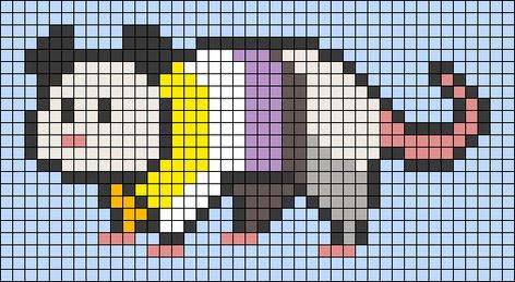 Opossum Perler Beads, Possum Pixel Art, Possum Bead Pattern, Mothman Perler Bead Patterns, Possum Kandi Pattern, Opossum Alpha Pattern, Ferret Perler Bead Patterns, Possum Alpha Pattern, Pixel Animals