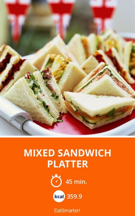 Mixed Sandwich Platter - simple dish - So healthy is the recipe: 8.1/10 | A recipe idea by EAT SMARTER | British, English, European, Cooking on vacation, Party, crowdpleaser, low-carb, low-carb, low-carb, low-carb #none #healthyrecipes Sandwich Fillings Ideas Simple, Sandwich Fillings Ideas, Roast Beef Salad, Rare Roast Beef, Smoked Salmon Sandwich, Sandwich Platter, Salmon Sandwich, Healthy Delicious Recipes, Roast Beef Sandwiches