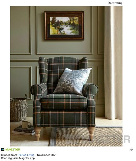 Scottish Interiors, Cottage House Interior, Green Sofa Living Room, British Decor, Plaid Sofa, Cottage Style Interiors, English Decor, Country Living Room, Next Home