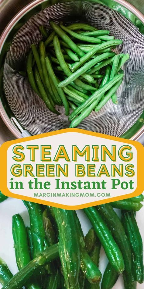 Instant Pot steamed green beans is one of the simplest pressure cooker side dishes around! Fresh green beans are cooked to a crisp-tender finish with the help of a steamer basket. Steam Fresh Green Beans, Green Beans Pressure Cooker, Pressure Cooker Beans, Instant Pot Steam, Thanksgiving Goodies, Blanching Green Beans, Easy Thanksgiving Recipes, Steamed Green Beans, Cooking Green Beans