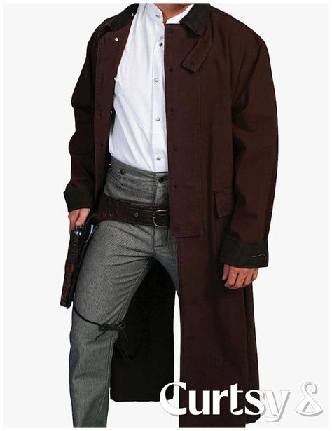 Scully RangeWear Mens Walnut 100% Cotton Long Overcoat Duster Coat Leg Straps, Long Overcoat, Western Jacket, Duster Jacket, Canvas Jacket, Metal Buttons, Western Wear, Men's Blazer, Vest Jacket