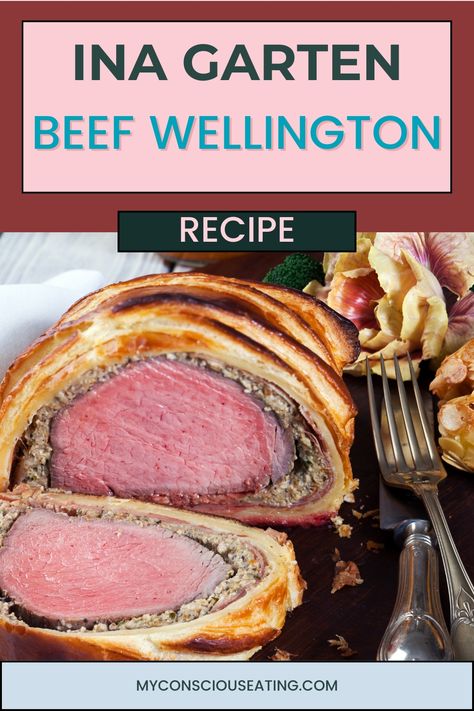 Beef Wellington on a serving plate Beef Bourguignon Ina Garten Recipe, Beef Tenderloin Ina Garten, Duxelles Recipe, Ina Garten Beef Tenderloin, Best Ina Garten Recipes, Roasted Vegetable Medley, Stuffed Artichokes, Wellington Recipe, Beef Wellington Recipe