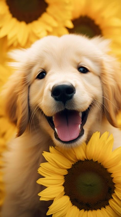 Iphone Wallpaper Dog, Puppy Wallpaper Iphone, Happy Golden Retriever, Golden Retriever Wallpaper, Wallpaper Sunflower, Wallpaper Dog, Animal Body Parts, Cute Dog Wallpaper, Puppy Wallpaper