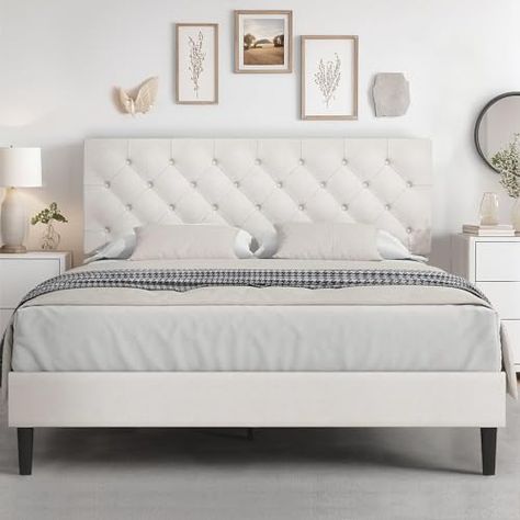 Quilted Bed Frame, White King Bed Frame, White Full Size Bed, Soft Headboard, Tufted Bed Frame, Fabric Upholstered Bed, Grey Bed Frame, White Bed Frame, Bed Frame With Headboard