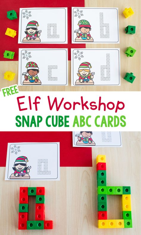 Preschoolers can work on letter recognition and letter building with these cute Elf theme ABC cards for Unifix cubes or other snap cubes. Grab the free printable for your Christmas early literacy centers and small group work. Preschool Christmas Literacy Activities, Preschool Elves, Christmas Literacy Centers, Letter Building, Christmas Literacy Activities, Christmas Science Activities, Kindergarten Christmas Crafts, Christmas Literacy, Unifix Cubes