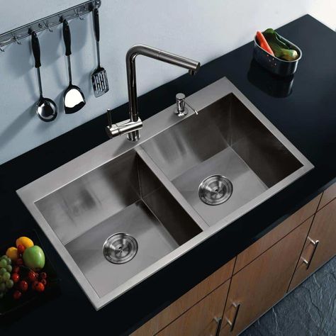 Double Kitchen Sink, Modern Kitchen Sinks, Desain Pantry, Drop In Kitchen Sink, Sinks Kitchen Stainless, Kitchen Sink Design, Kitchen Strainer, Double Bowl Kitchen Sink, Sink Design