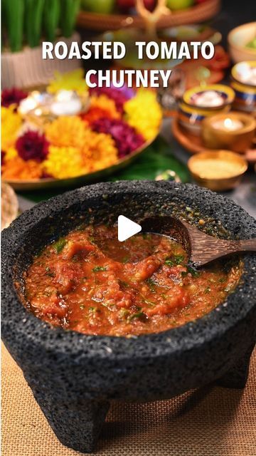 Nidhi Bothra on Instagram: "Roasted Tomato Chutney — this fasting-friendly version of the viral tomato chutney is the perfect pair to any simple meal! 🍅

It takes just 15 minutes to make and brings all the sweet, spicy, and tangy flavors! 🌶️

I’ve used the Cast Iron Always Pan from @ourplace for roasting to get that perfect char! ❤️

Detailed Recipe - https://naturallynidhi.com/roasted-tomato-chutney/

The clickable link for the full recipe is in my profile bio @naturallynidhi 💕

Comment 'Chutney' if you want a direct link to the recipe!🙌

Ingredients

Chutney:
1 tbsp oil
2-3 green chilies , slit
4 medium tomatoes , halved
1 inch ginger , peeled
1 tbsp cilantro with tender stems , finely chopped
5-6 mint leaves
1 tsp salt
1 tsp roasted cumin powder
1 ½ tsp sugar
1 tsp water
2 tsp lemon Roasted Tomato Chutney Recipes, Tomato Chutney Recipe, Always Pan, Tomato Chutney, Roasted Tomato, Chutney Recipes, October 2, Tangier, Roasted Tomatoes