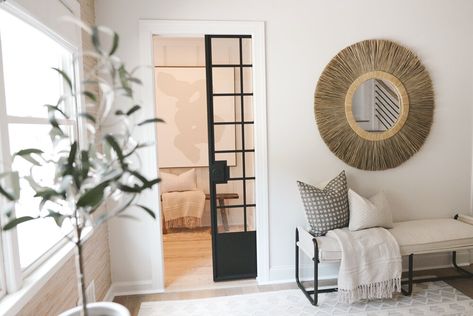 Porche Tips & Tricks: How to Install a Pocket Door in your Home🚪🏡 — Porche & Co. Doors For Tight Spaces, 70s Home Renovation, Half Height Wall, Pocket Door Ideas, Wood Pocket Door, How To Install A Pocket Door, Door Stained Glass, Glass Pocket Door, Sliding Pocket Door