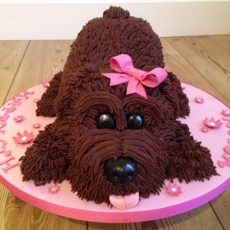 Chocolate dog shape cake                                                                                                                                                     More Chocolate Dog Cake, Puppy Cakes, Puppy Dog Cakes, Puppy Birthday Cakes, Dog Birthday Cake Recipe, Chocolate Dog, Red Birthday Cakes, Shape Cake, Puppy Birthday Parties