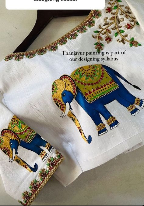 Pichwai Painting Blouse, Paintings On Blouses, Febric Penting On Blouse, Fabric Painting With Aari Work Blouse, Tanjoor Painting On Blouses, Fabric Paint Blouse Design, Thanjavur Painting On Blouse, Tanjore Fabric Painting, Painting Ideas On Blouse